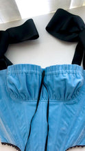 Load and play video in Gallery viewer, Blue Velvet Ruched Open-bust Corset