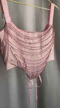 Load and play video in Gallery viewer, Draped rhinestone taffeta overbust