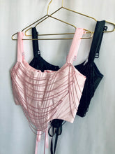 Load image into Gallery viewer, Draped rhinestone taffeta overbust