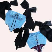 Load image into Gallery viewer, Blue Velvet Ruched Open-bust Corset