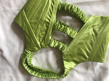 Load image into Gallery viewer, Green satin side-scrunch corset