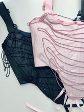 Load image into Gallery viewer, Draped rhinestone taffeta overbust