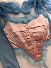 Load image into Gallery viewer, Pink & Blue Lacey Ruched Overbust - XS