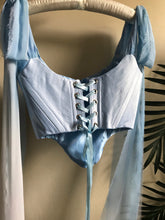 Load image into Gallery viewer, Ruched Powder Blue Satin Corset