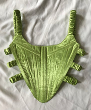 Load image into Gallery viewer, Green satin side-scrunch corset