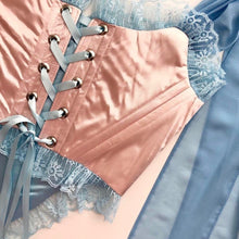Load image into Gallery viewer, Pink & Blue Lacey Ruched Overbust - XS