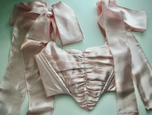 Load image into Gallery viewer, Pink Satin Ruched Overbust
