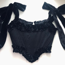 Load image into Gallery viewer, Silk Woven Black Ruffled Corset