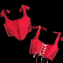 Load image into Gallery viewer, Two-Tone Red Contrast Corduroy Corset