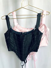 Load image into Gallery viewer, Draped rhinestone taffeta overbust, Black