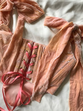 Load image into Gallery viewer, Peach silk velvet embroidery corset