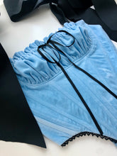 Load image into Gallery viewer, Blue Velvet Ruched Open-bust Corset