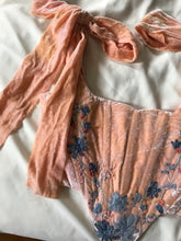 Load image into Gallery viewer, Peach silk velvet embroidery corset