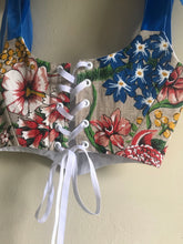 Load image into Gallery viewer, Vintage floral painted linen crop corset