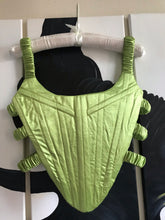 Load image into Gallery viewer, Green satin side-scrunch corset