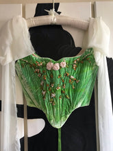 Load image into Gallery viewer, Green silk velvet embroidery corset