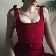 Load image into Gallery viewer, Two-Tone Red Contrast Corduroy Corset