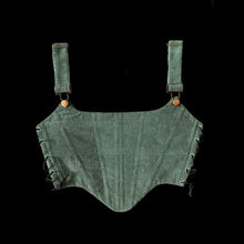 Load image into Gallery viewer, Green Overall Side-lace Corduroy Corset