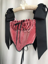 Load image into Gallery viewer, Rose Velvet Ruched Open-bust Corset