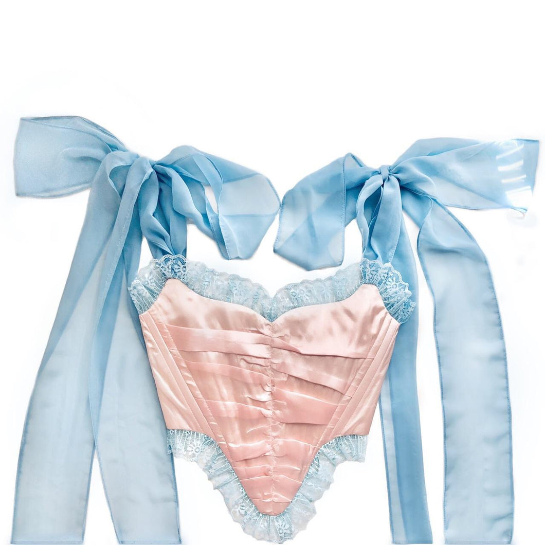 Pink & Blue Lacey Ruched Overbust