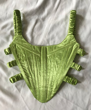 Load image into Gallery viewer, Green satin side-scrunch corset
