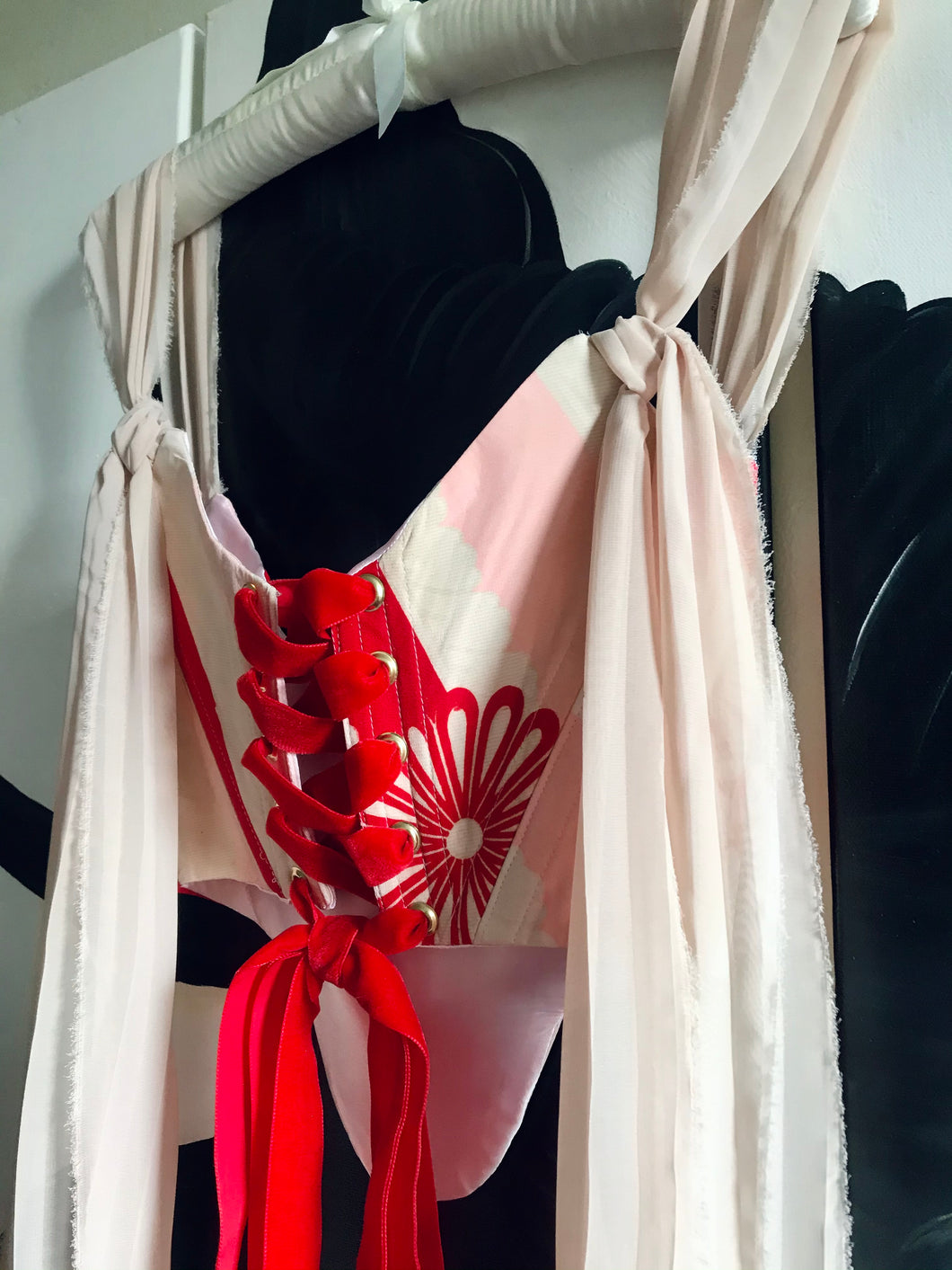 Pink & Red Silk kimono corset