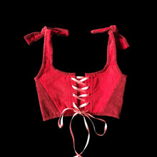 Load image into Gallery viewer, Two-Tone Red Contrast Corduroy Corset

