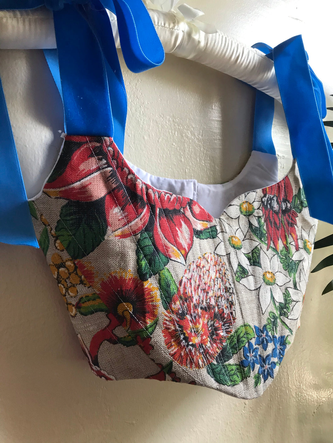 Vintage floral painted linen crop corset