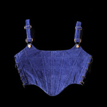 Load image into Gallery viewer, Blue Overall Side-lace Corduroy Corset
