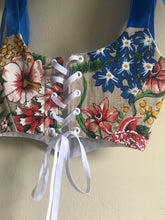 Load image into Gallery viewer, Vintage floral painted linen crop corset
