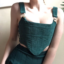 Load image into Gallery viewer, Green Overall Side-lace Corduroy Corset
