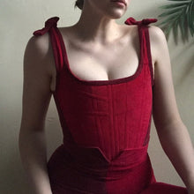 Load image into Gallery viewer, Two-Tone Red Contrast Corduroy Corset
